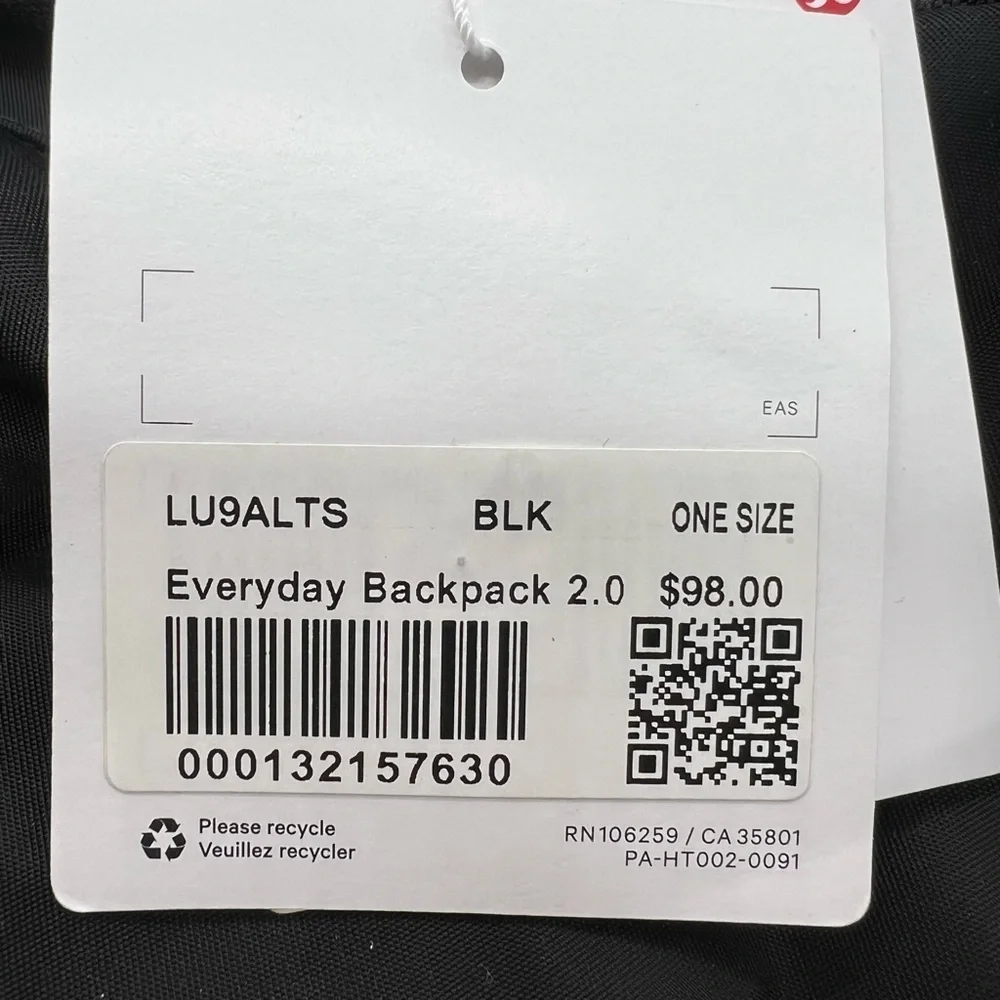 Lululemon Athletica Black Everyday 2.0 Backpack Arizona Bowl NWT